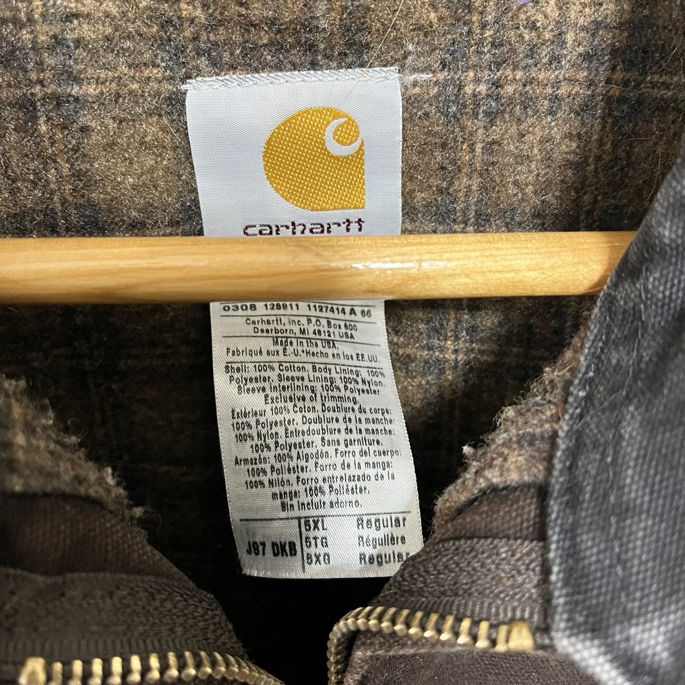 Vintage Carhartt Detroit Jacket J97 DKB Dark Brown Size 5XL Bkt Lined 2000s - Picture 3 of 5
